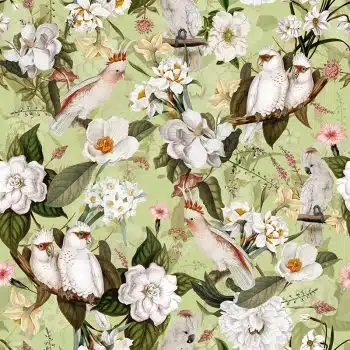 Blush Powder Pink Vintage Parrot Tropical Jungle - Green Wilderness
