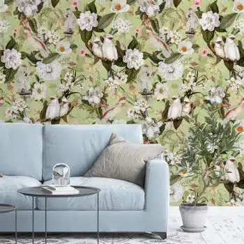 Blush Powder Pink Vintage Parrot Tropical Jungle - Green Wilderness