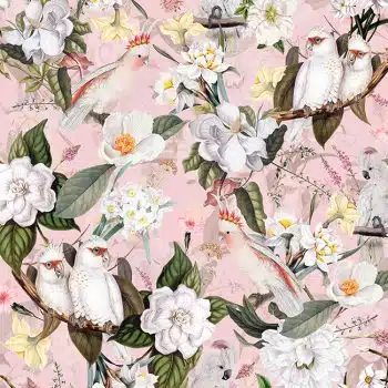 Blush Powder Pink Vintage Parrot Tropical Jungle - Pink Wilderness