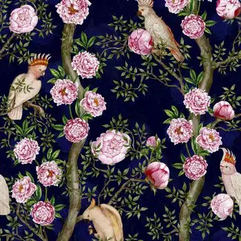 Cockatoos in Chinoiserie Garden - Navy