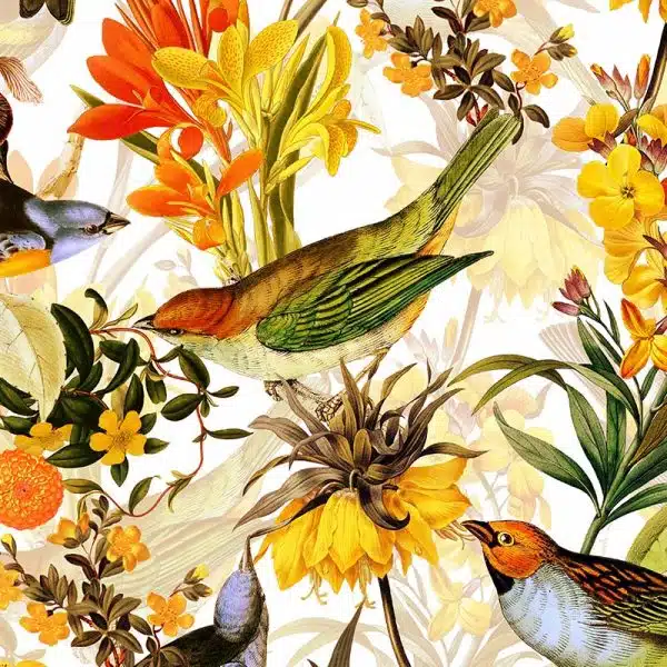 Colorful Birds and Redouté Flowers - White – Bild 2