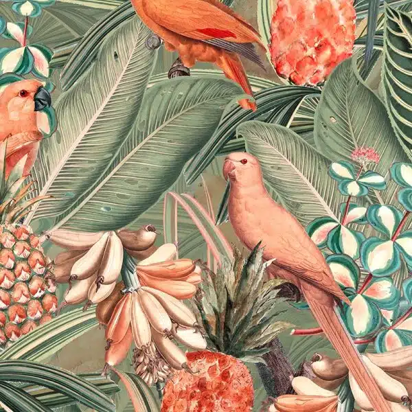 Colorful Birds in Jungle with Bananas - Peach and Green – Bild 2