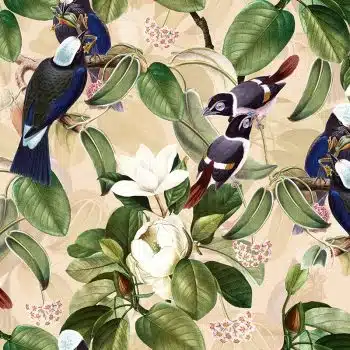 Exotic Blue Birds And Magnolia Garden - Cream