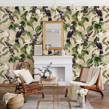 Exotic Blue Birds And Magnolia Garden - Cream