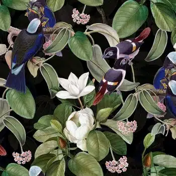 Exotic Blue Birds And Magnolia Garden - Night