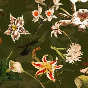 Hummingbirds and Tropical Flowers - Green