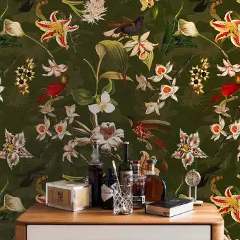Hummingbirds and Tropical Flowers - Green