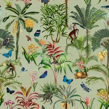Monkeys and Butterflies in Jungle - Green