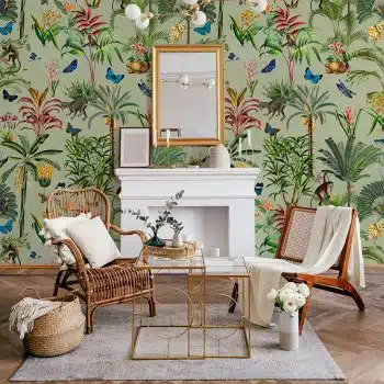 Monkeys and Butterflies in Jungle - Green