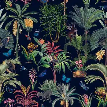 Monkeys and Butterflies in Jungle - Navy