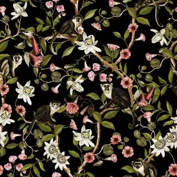 Monkeys and Lotus Flowers - Black