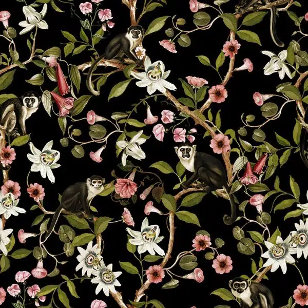 Monkeys and Lotus Flowers - Black – Bild 2