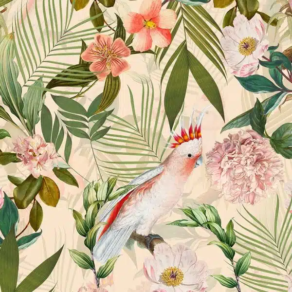 Pink Cockatoos Flowers And Palm Leaves - Peach – Bild 2