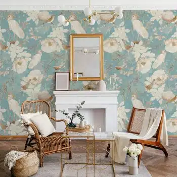 Rococo Vintage Flowers And Birds Garden - Blue