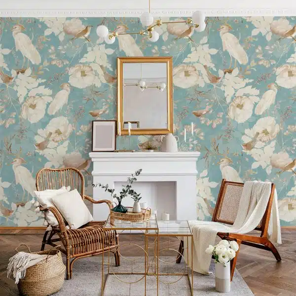 Rococo Vintage Flowers And Birds Garden - Blue
