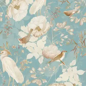 Rococo Vintage Flowers And Birds Garden - Blue