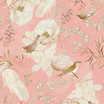 Rococo Vintage Flowers And Birds Garden - Coral