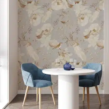 Rococo Vintage Flowers And Birds Garden - Grey