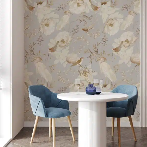Rococo Vintage Flowers And Birds Garden - Grey