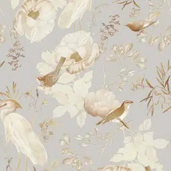 Rococo Vintage Flowers And Birds Garden - Grey