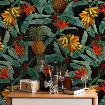 Tropical Leaves Pineapples and Bananas - Black