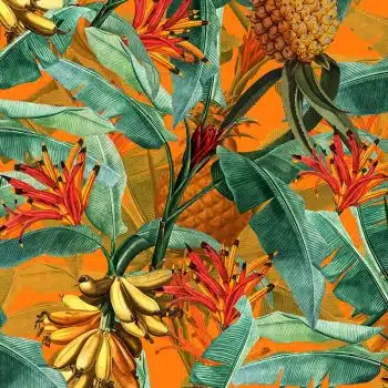 Tropical Leaves Pineapples and Bananas - Orange