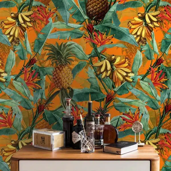 Tropical Leaves Pineapples and Bananas - Orange