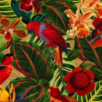 Tropical jungle with red parrots - Dark