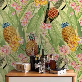 Tropical leaves Pineapples and Plumeria Flowers - Soft