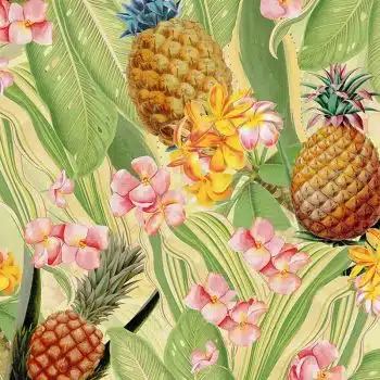 Tropical leaves Pineapples and Plumeria Flowers - Soft