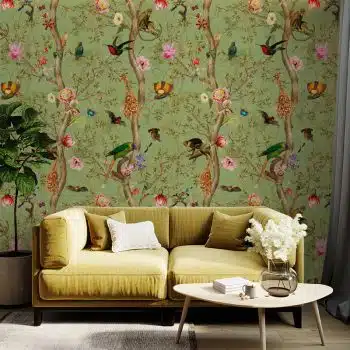 Vintage Birds and Monkeys Chinoiserie - Green
