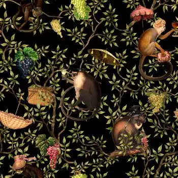 Vintage Monkey Party Chinoiserie - Black