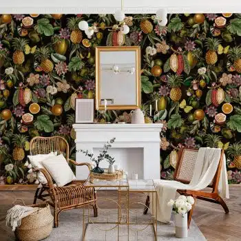 Vintage Moths Butterflies and Tropical Fruits Night Garden