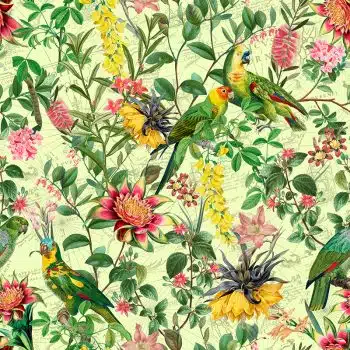 Vintage Parrot Exotic Flower Jungle - Green