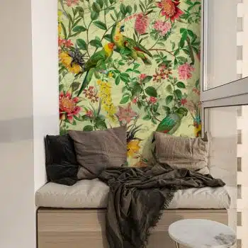 Vintage Parrot Exotic Flower Jungle - Green