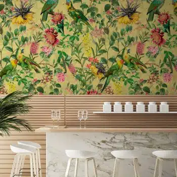 Vintage Parrot Exotic Flower Jungle - Yellow