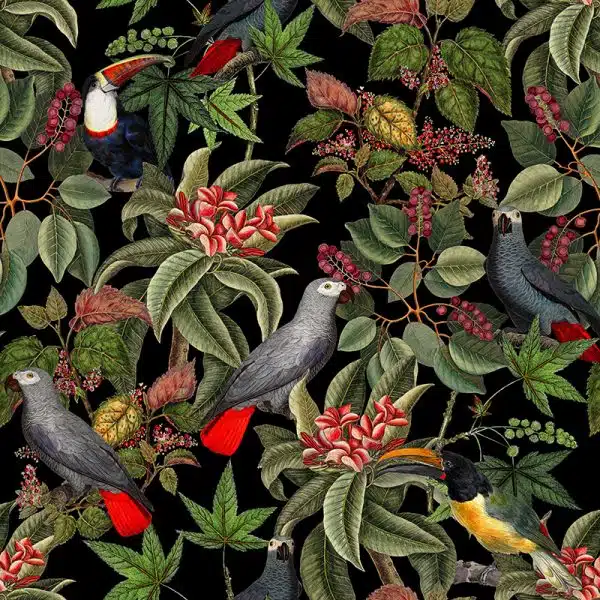 Vintage Parrots And Toucan Jungle - Black – Bild 2