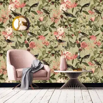 Vintage Sepia Bird and Flower Jungle