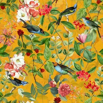 Vintage Sepia Bird and Flower Jungle - Amber