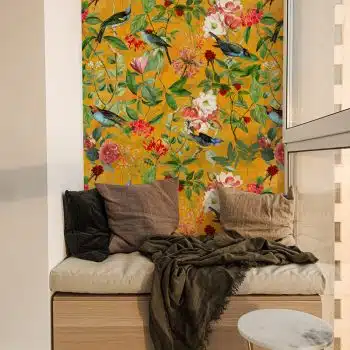 Vintage Sepia Bird and Flower Jungle - Amber