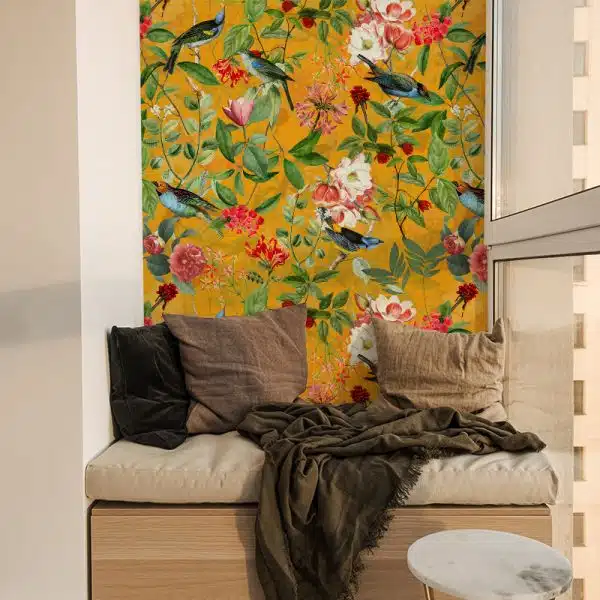 Vintage Sepia Bird and Flower Jungle - Amber