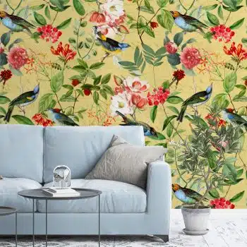 Vintage Sepia Bird and Flower Jungle - Buttercup