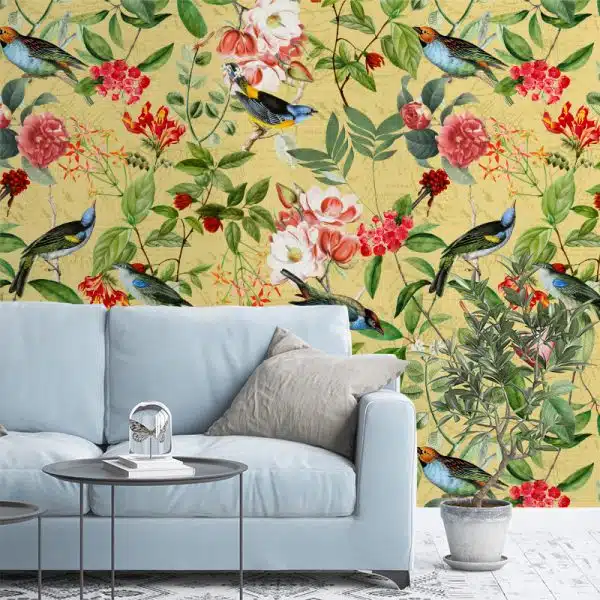 Vintage Sepia Bird and Flower Jungle - Buttercup