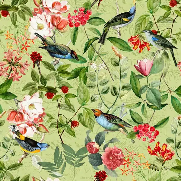 Vintage Sepia Bird and Flower Jungle - Green – Bild 2