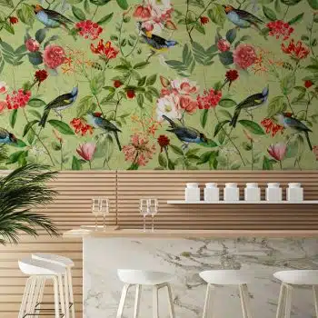 Vintage Sepia Bird and Flower Jungle - Green
