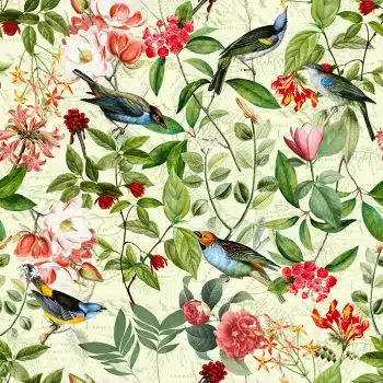 Vintage Sepia Bird and Flower Jungle  - Honeydew Melon