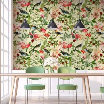 Vintage Sepia Bird and Flower Jungle  - Honeydew Melon