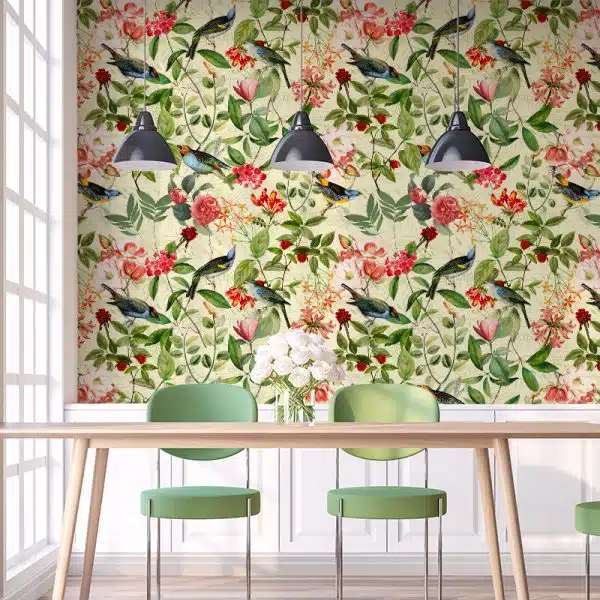 Vintage Sepia Bird and Flower Jungle  - Honeydew Melon