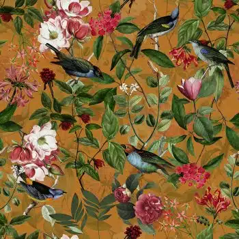 Vintage Sepia Bird and Flower Jungle - Rust