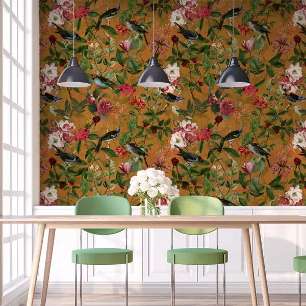 Vintage Sepia Bird and Flower Jungle - Rust